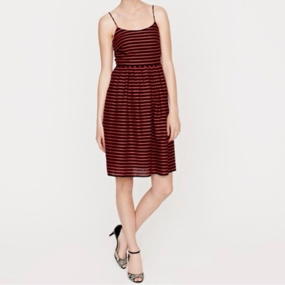 J. Crew Factory Red and Black Striped Linen-Cotton Fit & Flare Sundress - Size 0
